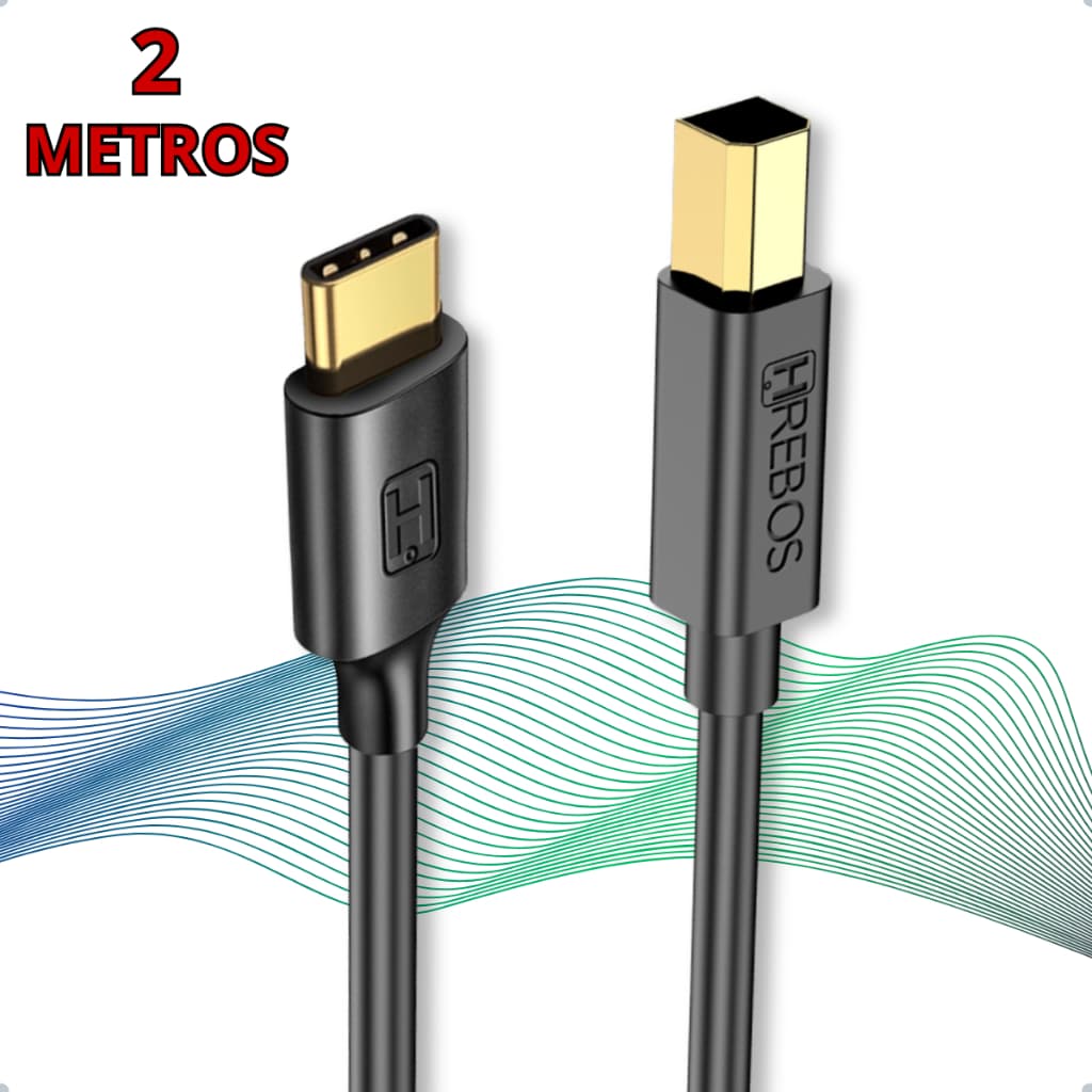 Cabo para Impressora Tipo-C x USB-B - 2 Metros Padrão Universal Multifuncional Scanner 2.0 Tipo C