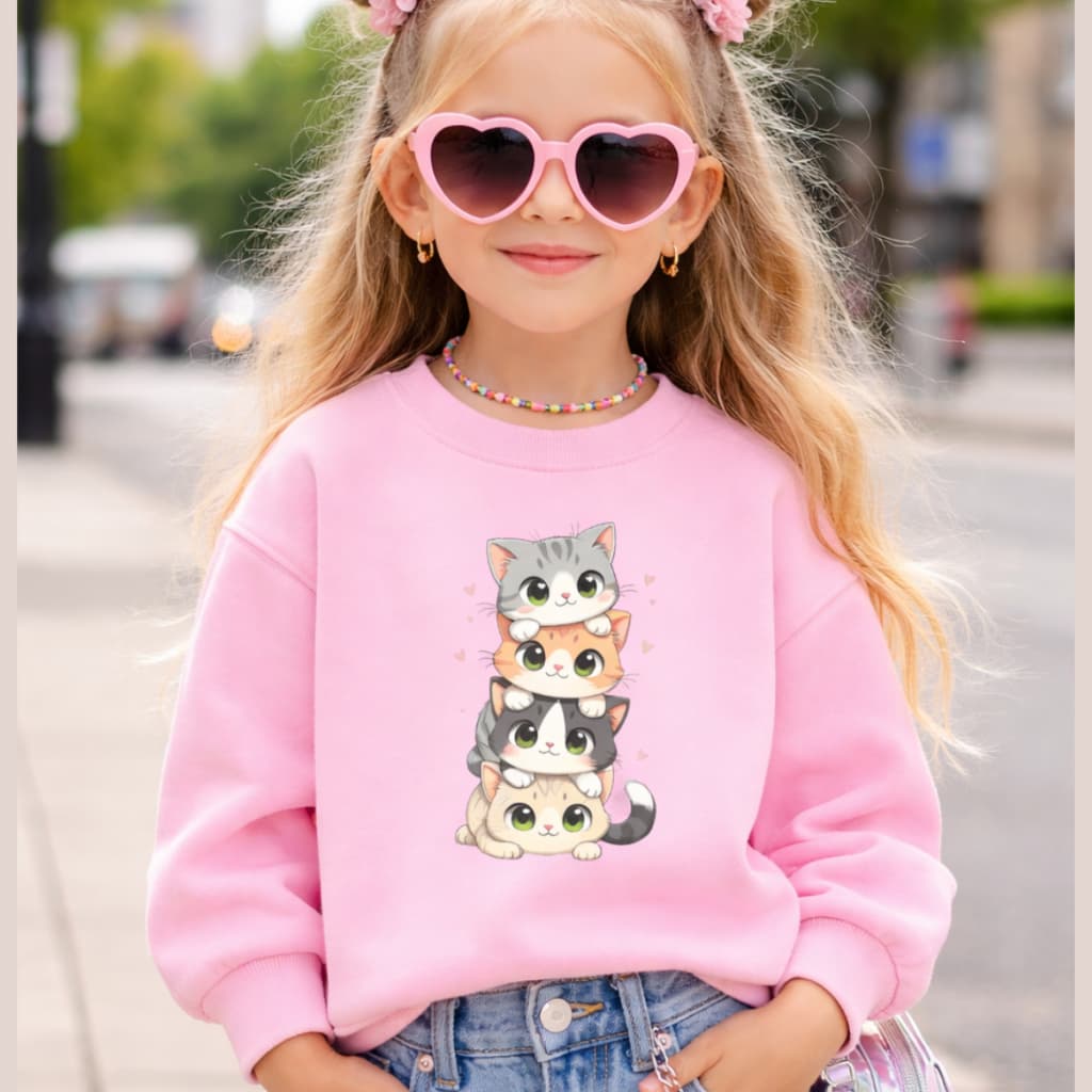 Moletom Infantil Feminino gatinhos delicado estiloso Casaco flanelado sem capuz 02 ao 12