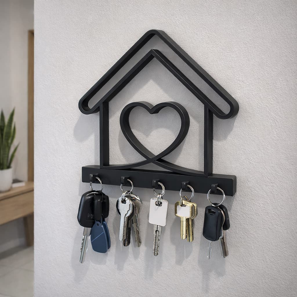 Porta Chaves Parede Decorativo 5 Ganchos Sem Furo - Zately