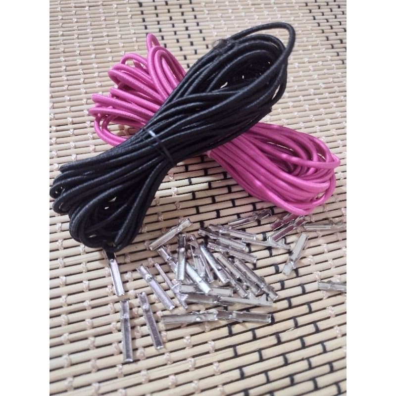 5 metros de Elástico Roliço e 40 ponteiras 2cm metal - ideal para pastas, agendas e cadernos.