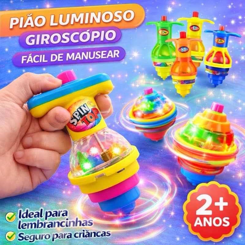 Kit 3/5/10 Pião Com Lancador e Luz Led Lembrancinha Festa Infantil Brincadeira Criança Pronta Entrega