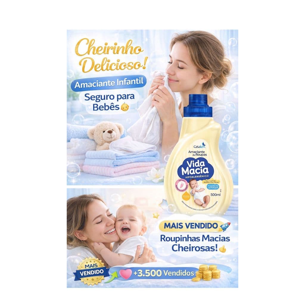 Kit Vida Macia – Lava Roupas + Amaciante Glicerina Camomila 500ml  Transforme sua rotina de lavagem