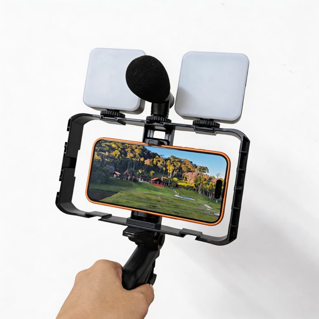 Kit Estabilizador de Vídeo com Gaiola e Tripé para Celular e Câmera - Suporte Profissional para Live e Vlog