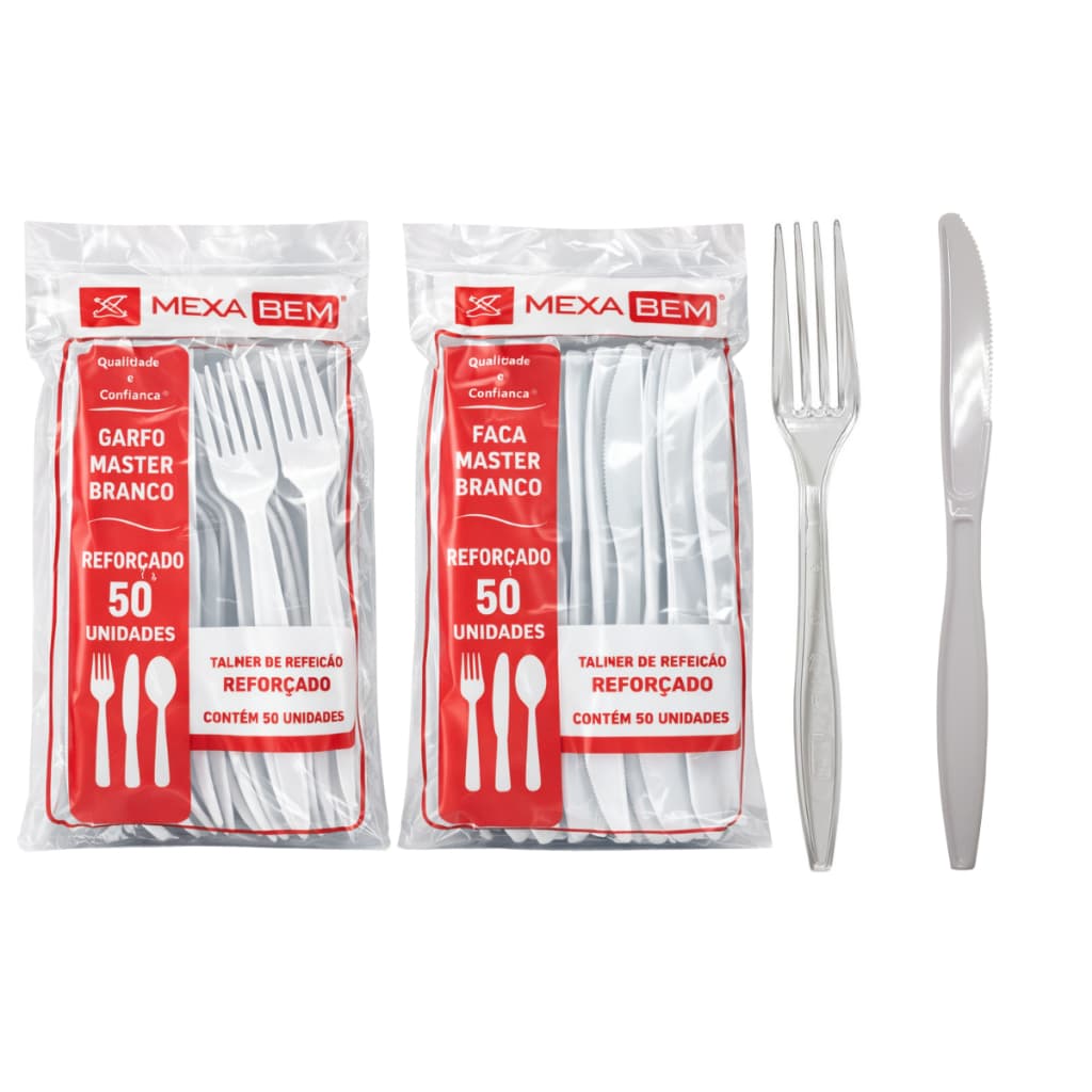 Garfo e Faca Descartável 100 Unidades – 2 Pacotes de 50 Talheres Plásticos para Festa, Churrasco