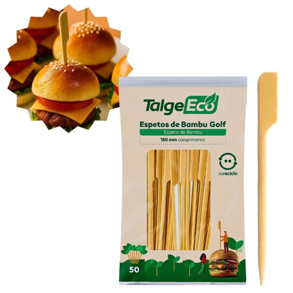 500 Espeto Bambu Golf 15cm Premium Hamburgueria Petisco Sanduíche Biodegradável Não Solta Farpa