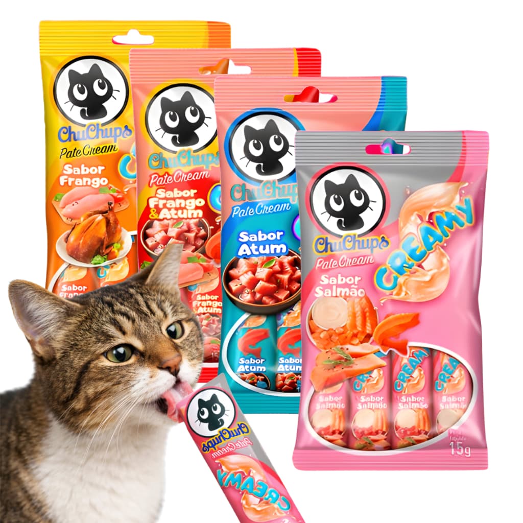 Churu Petisco ChuChups Cream Para Gatos Pacote 4 Unidades Tubets 15g Sachê Creamy Vários Sabores