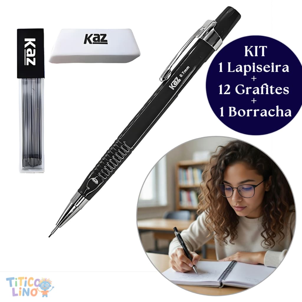 Kit Lapiseira 0.7 + Grafite 0.7 + Borracha - Material Escola Escritório Papelaria Volta as Aulas