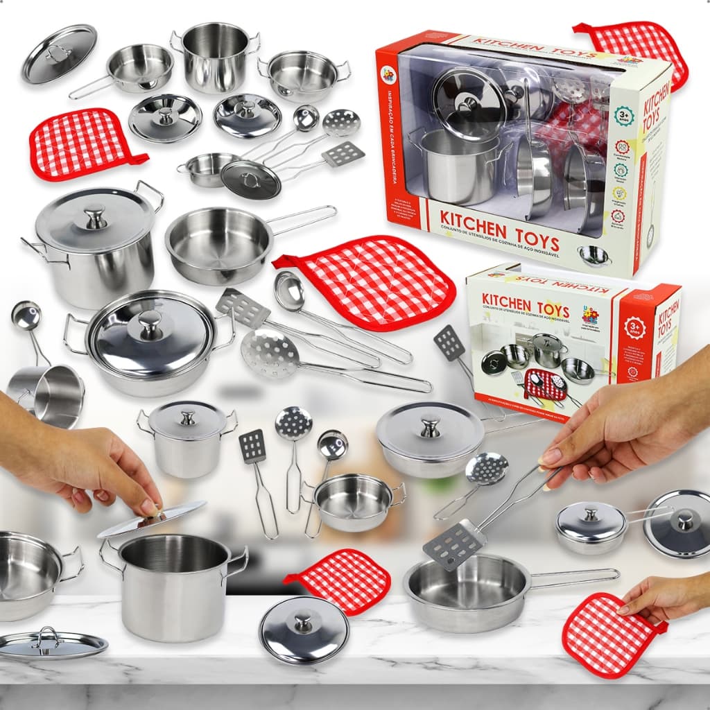 Kit Cozinha Infantil Inox com utensílios Brinquedos Realista Estimula Criatividade e Coordenação