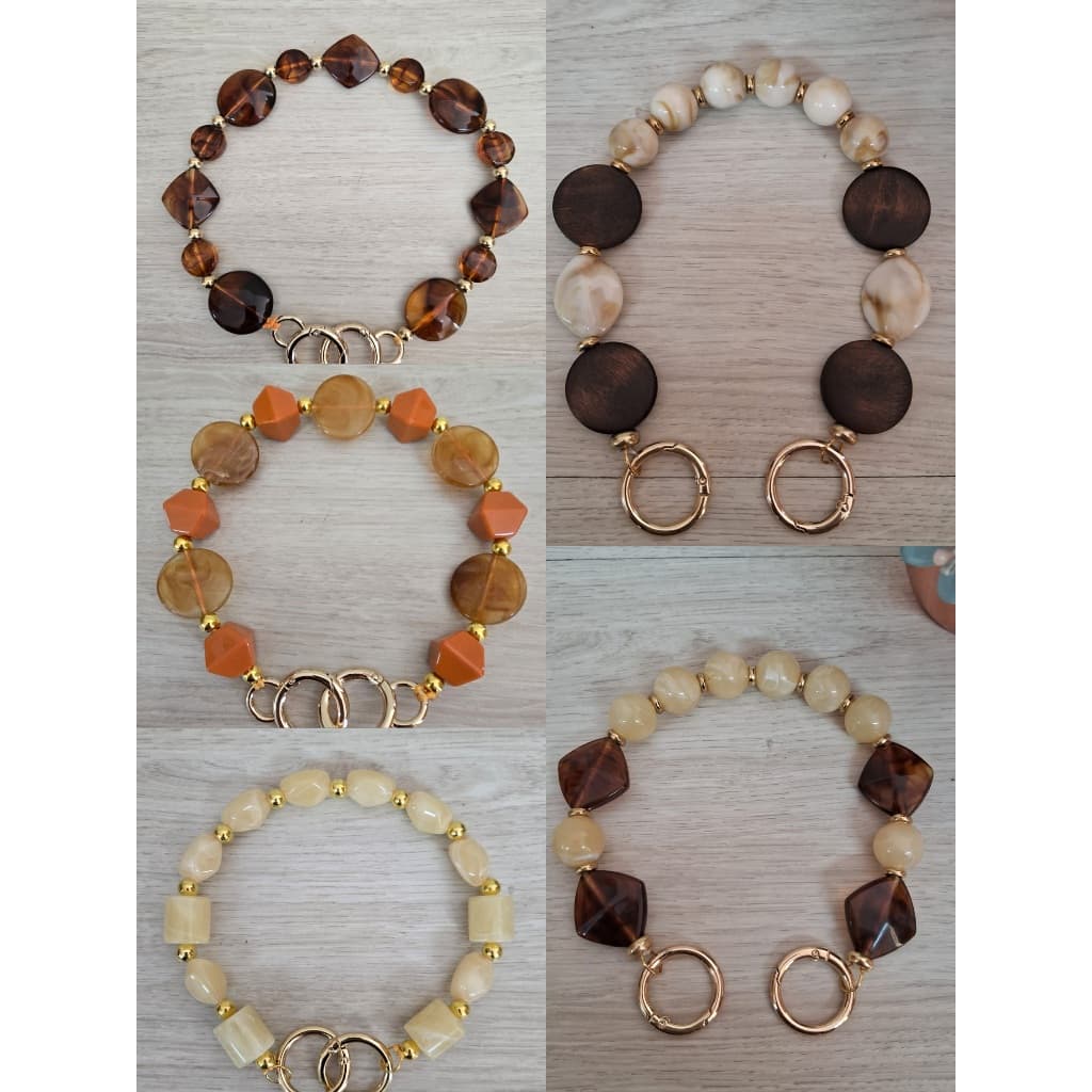 Alça de bolas de resina para bolsas com argola articulada dourada p