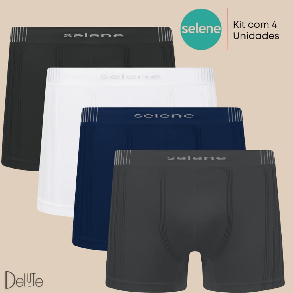 Kit com 4 Cuecas Boxer Selene Masculina Sem Costura Confortável