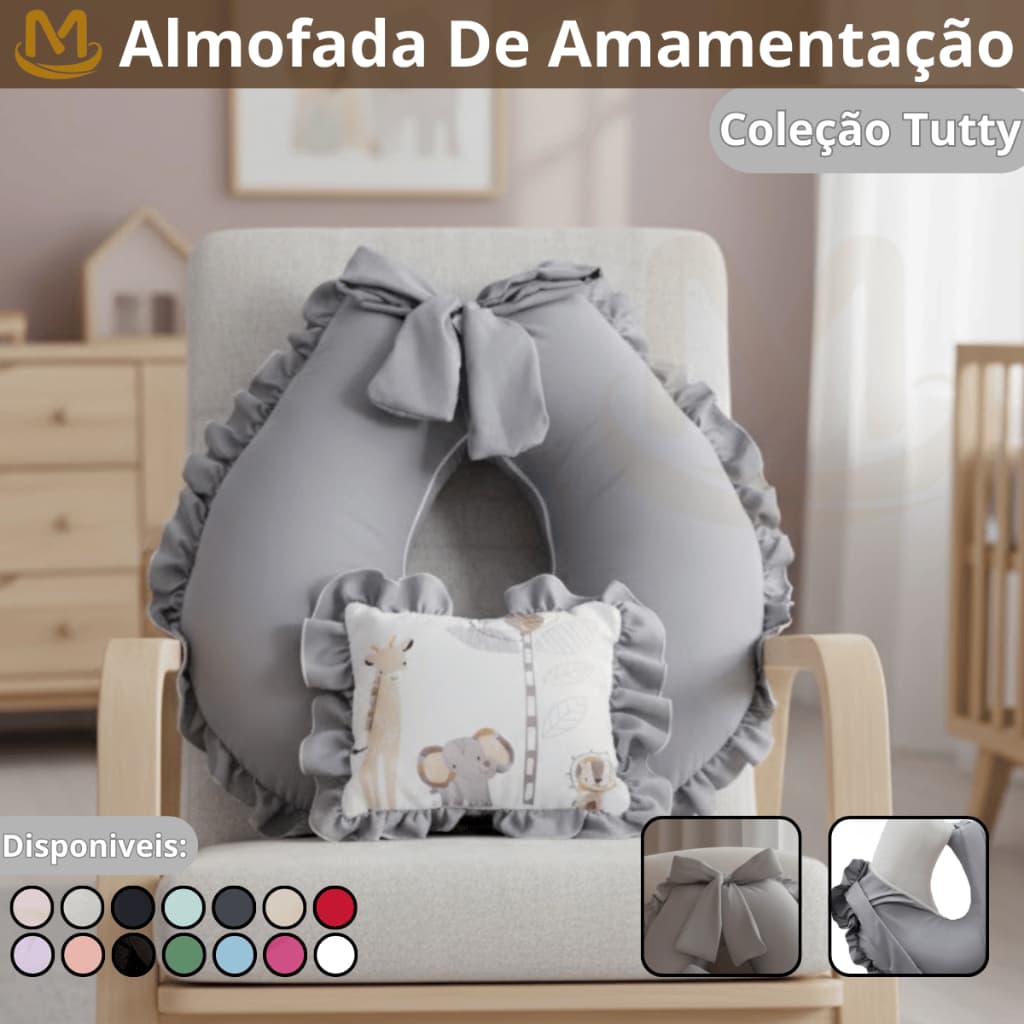 Almofada de Amamentação Multifuncional com Laço Zíper e Almofada Estampada - Conforto Mamãe e Bebê