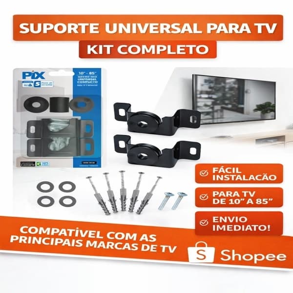 Suporte Universal Fixo Smart TV LED LCD 4K Parede E Painel 10 24 32 43 50 55 60 75 100 Polegadas Uni/Kit