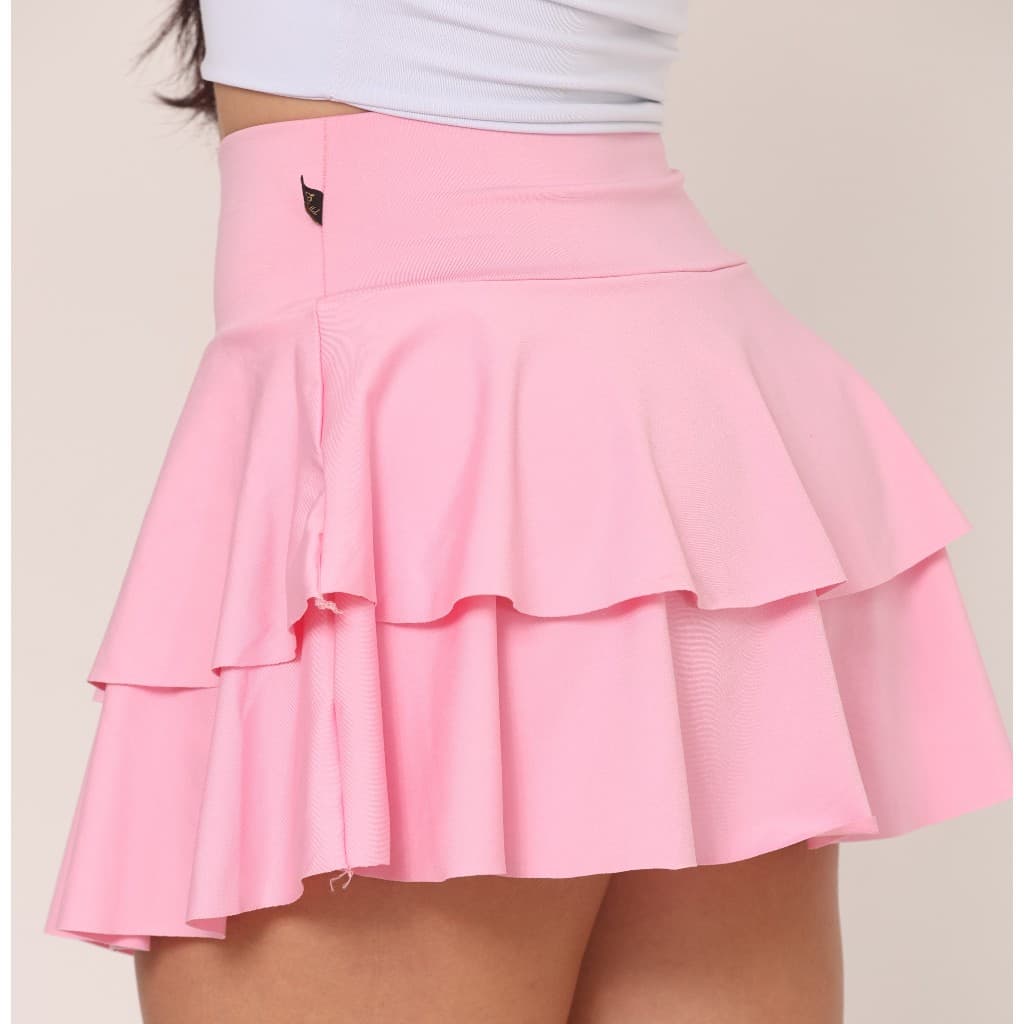 Short Saia Babado Duplo Em Suplex Conforto e Segurança Cintura Alta