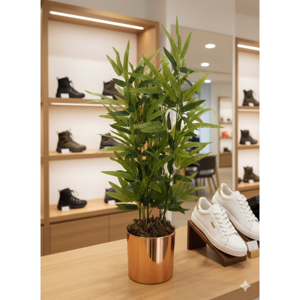 Vaso Redondo com Bambu da Sorte Artificial - Vaso Decorativo com Planta Artificial Bambu Mossô Decoração de Mesa Aparado