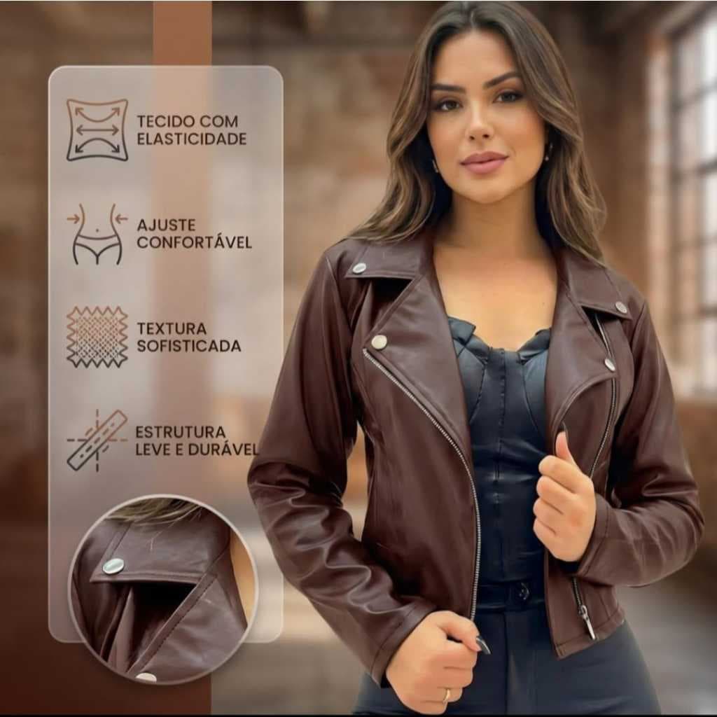 Jaqueta Feminina Com Ziper De Couro Premium Inverno Elegante Envio rapido Confortavel Luxo Sexy