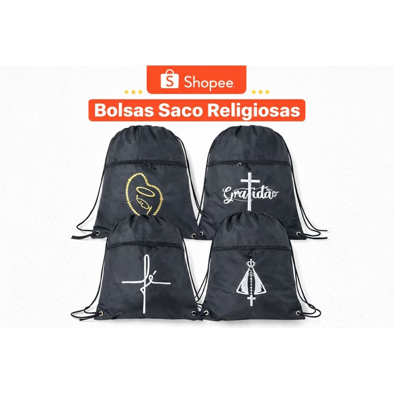 Mochila Saco Fé Gratidão Terço Cristã Com Bolso Zíper Academia Escola Igreja Evangélico Unissex