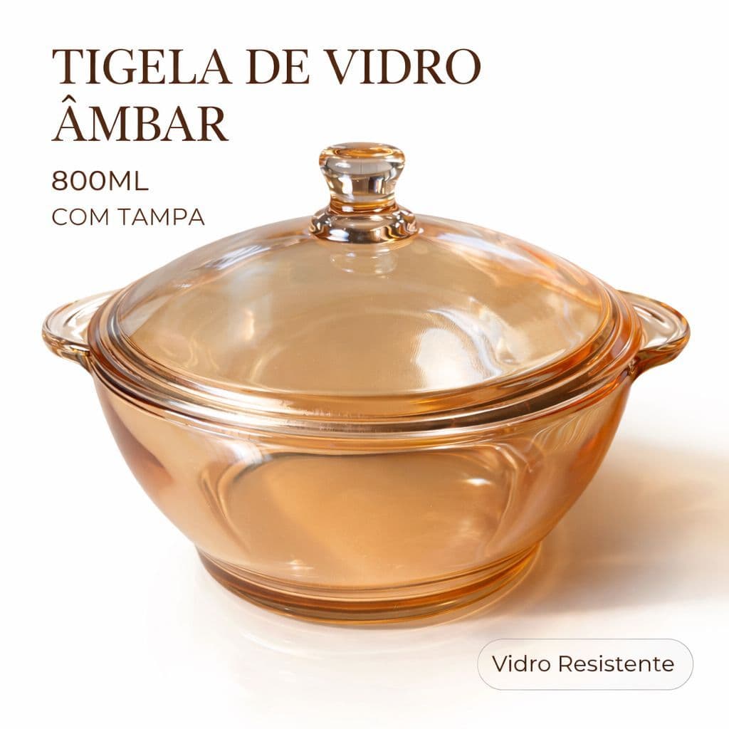 Tigela de Vidro Âmbar 800ml com Tampa – Ideal para Servir e Armazenar | Resistente e Elegante