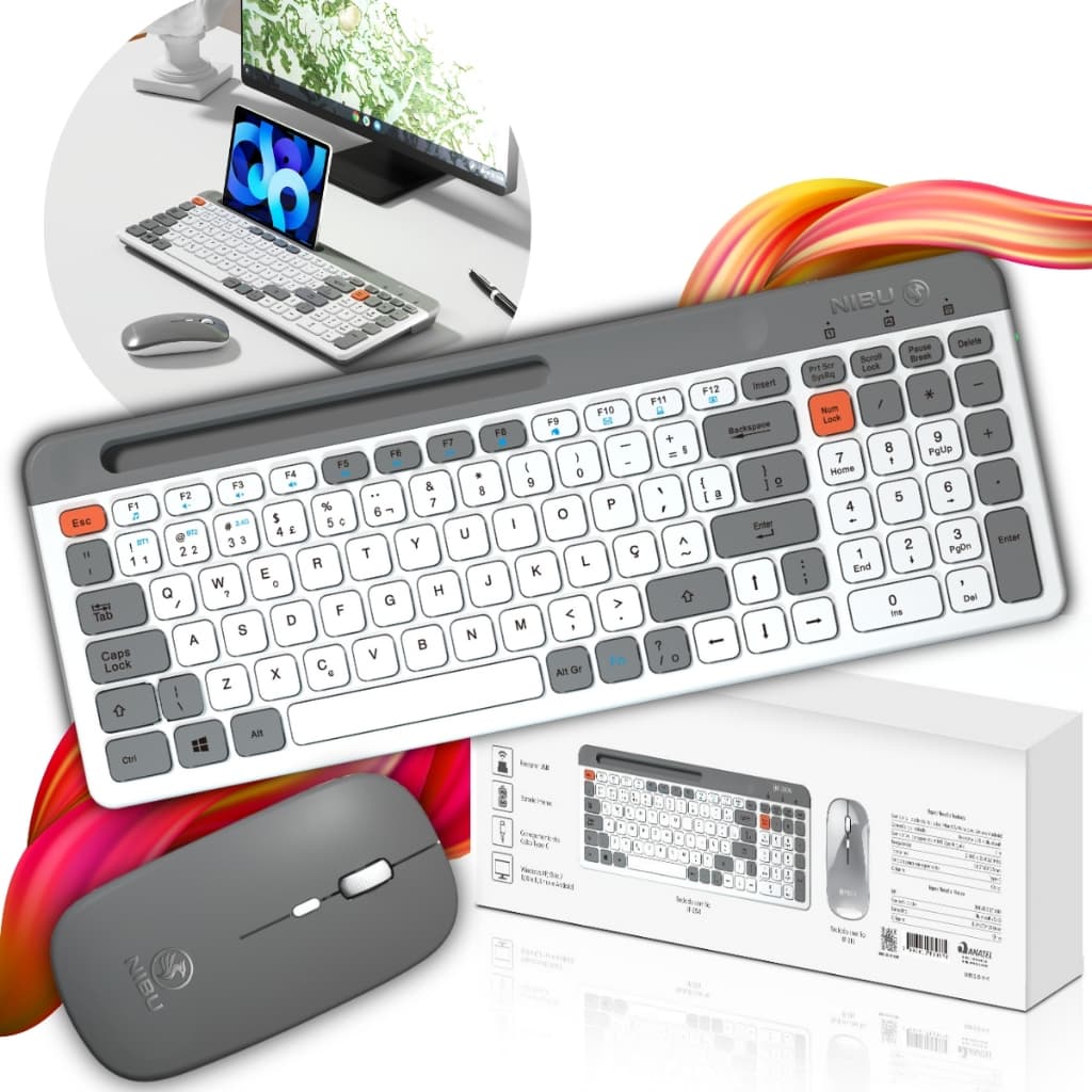 Kit Teclado e Mouse Bluetooth Sem fio Recarregavel 2.4G Teclado Numerico Escritório ABNT2