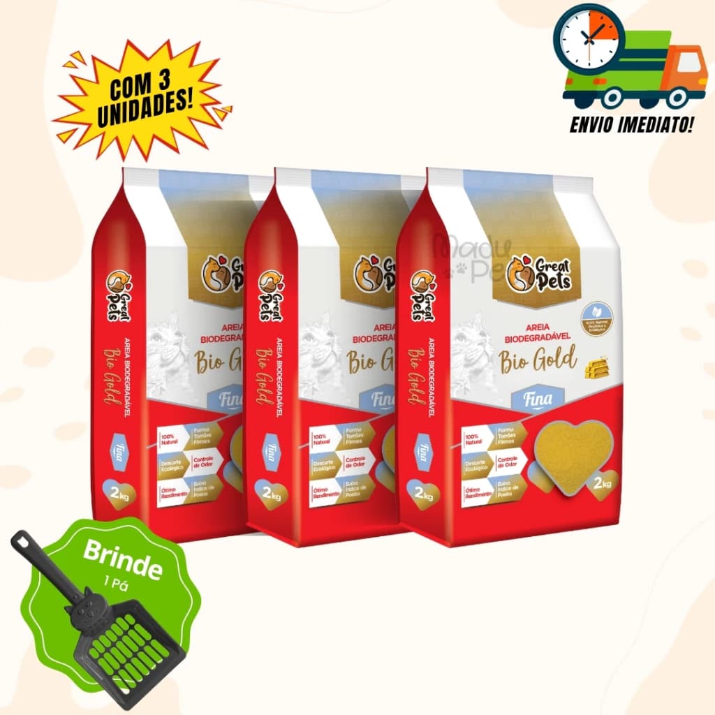 Areia Para Gatos Biodegradável Great Pets Fina - Pct de 2 Kg Alta Absorção e Controle de Odores