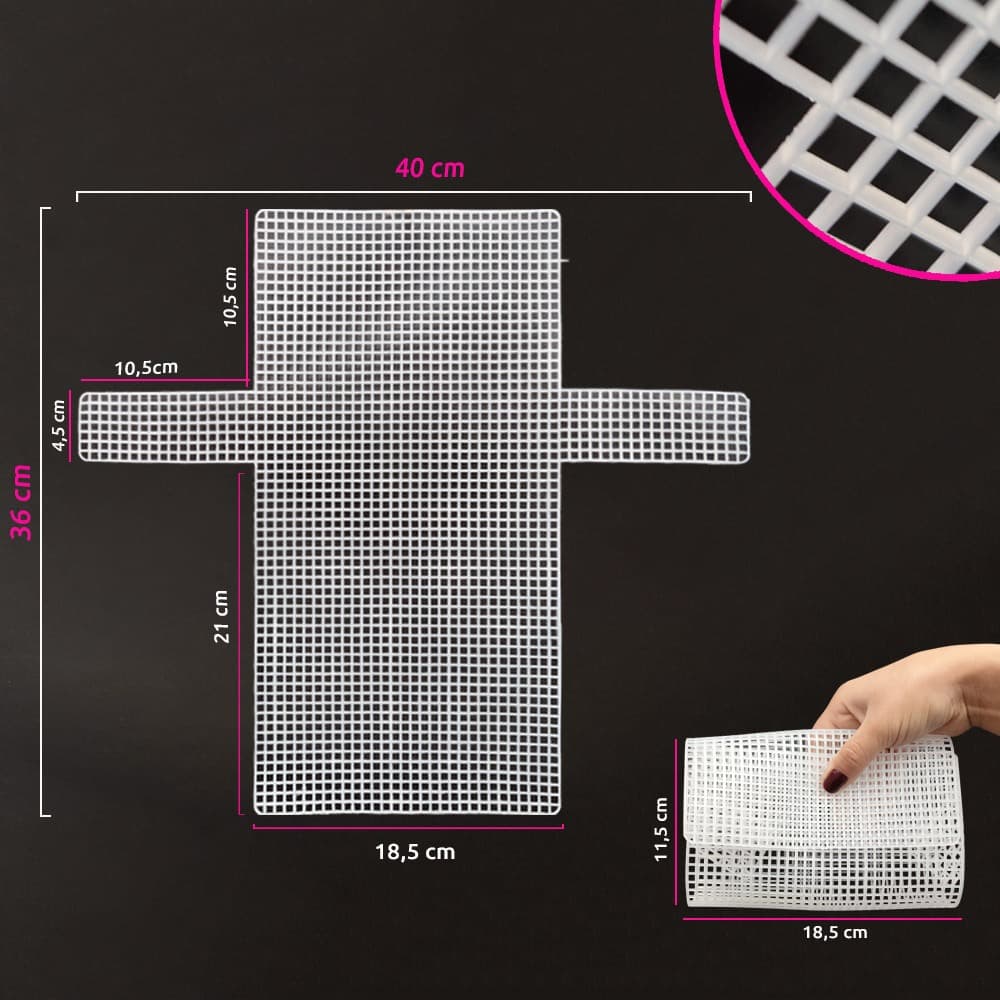 Malha chenille 40x36cm para bolsa BXWG01 com furo 4mm (Tela plástica)