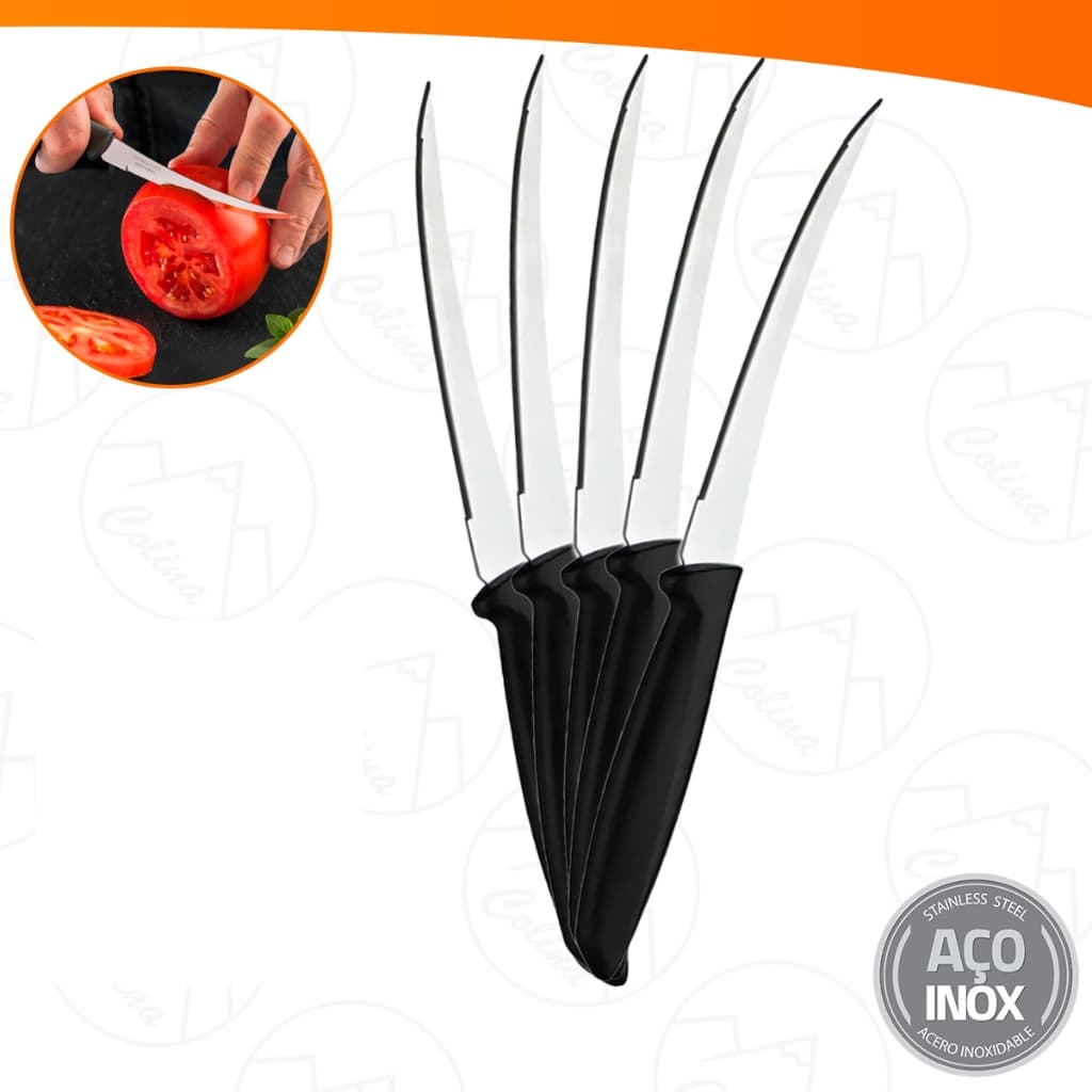 Kit 1 a 5 Facas Para Tomate Aço Inox Legumes Chef Profissional 5''