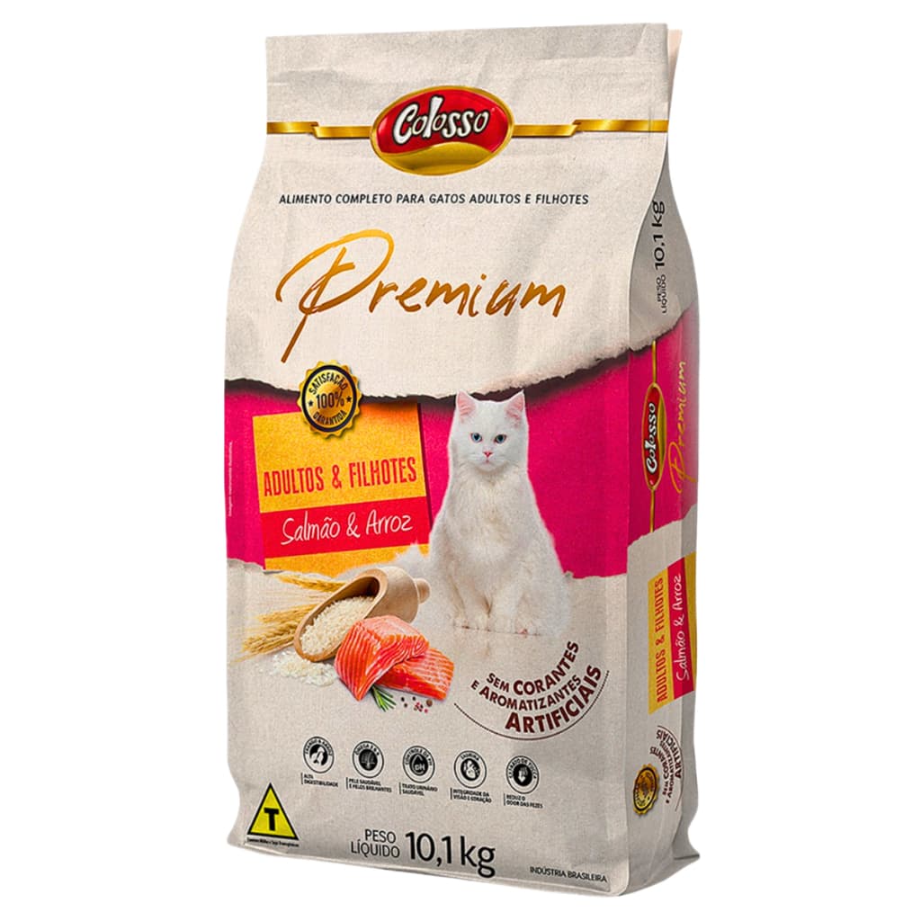 Ração para Gatos Adultos e Filhotes Premium Salmão e Arroz Colosso - 10 Kg