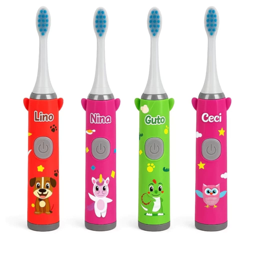 Escova de Dentes Infantil Elétrica + Refil Dinossauro/Unicórnio/Cachorro/Coruja