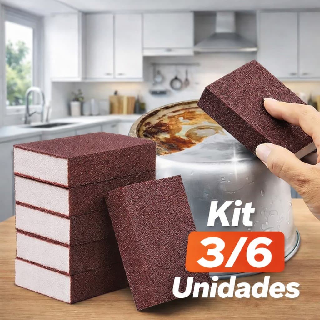 Kit 3/6 Unidades  Esponja Mágica Limpa Forno Panelas Ferrugem Manchas Sujeira Pesada - Limpeza Fácil