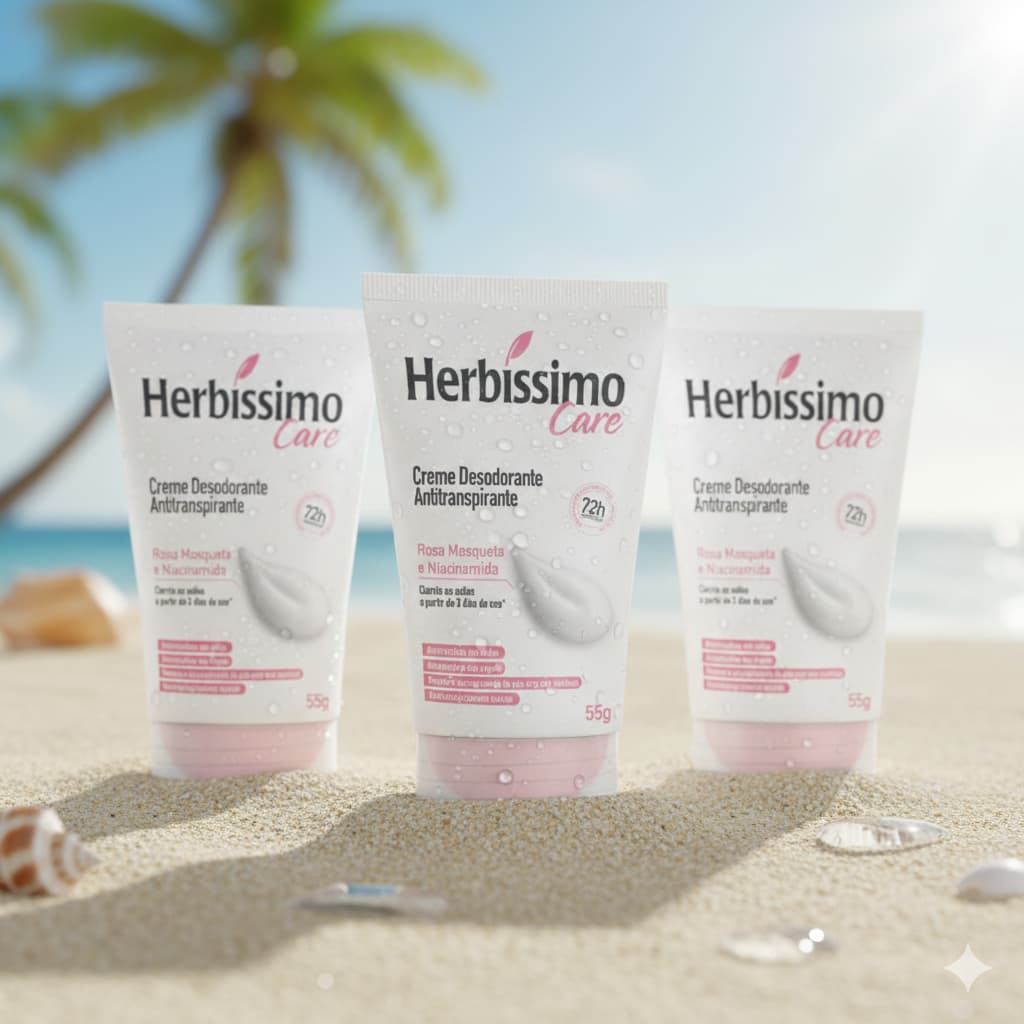 Kit Creme Desodorante Antitranspirante Herbíssimo Care Rosa Mosqueta E Niacinamida 55g (3 unidades)