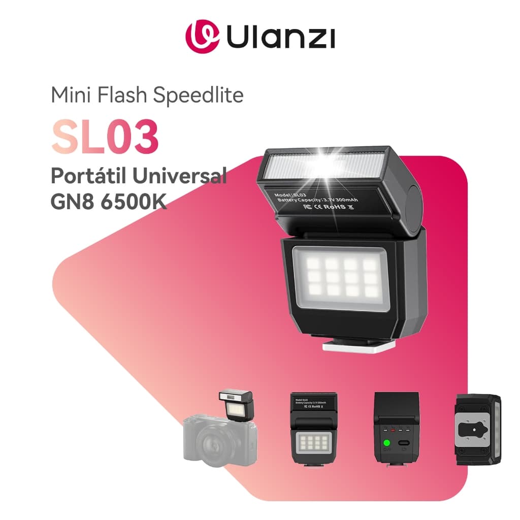 ULANZI Câmera SL03 Mini Flash Speedlite com Luz de Vídeo para Iniciantes Básico, GN8 6500K Flash