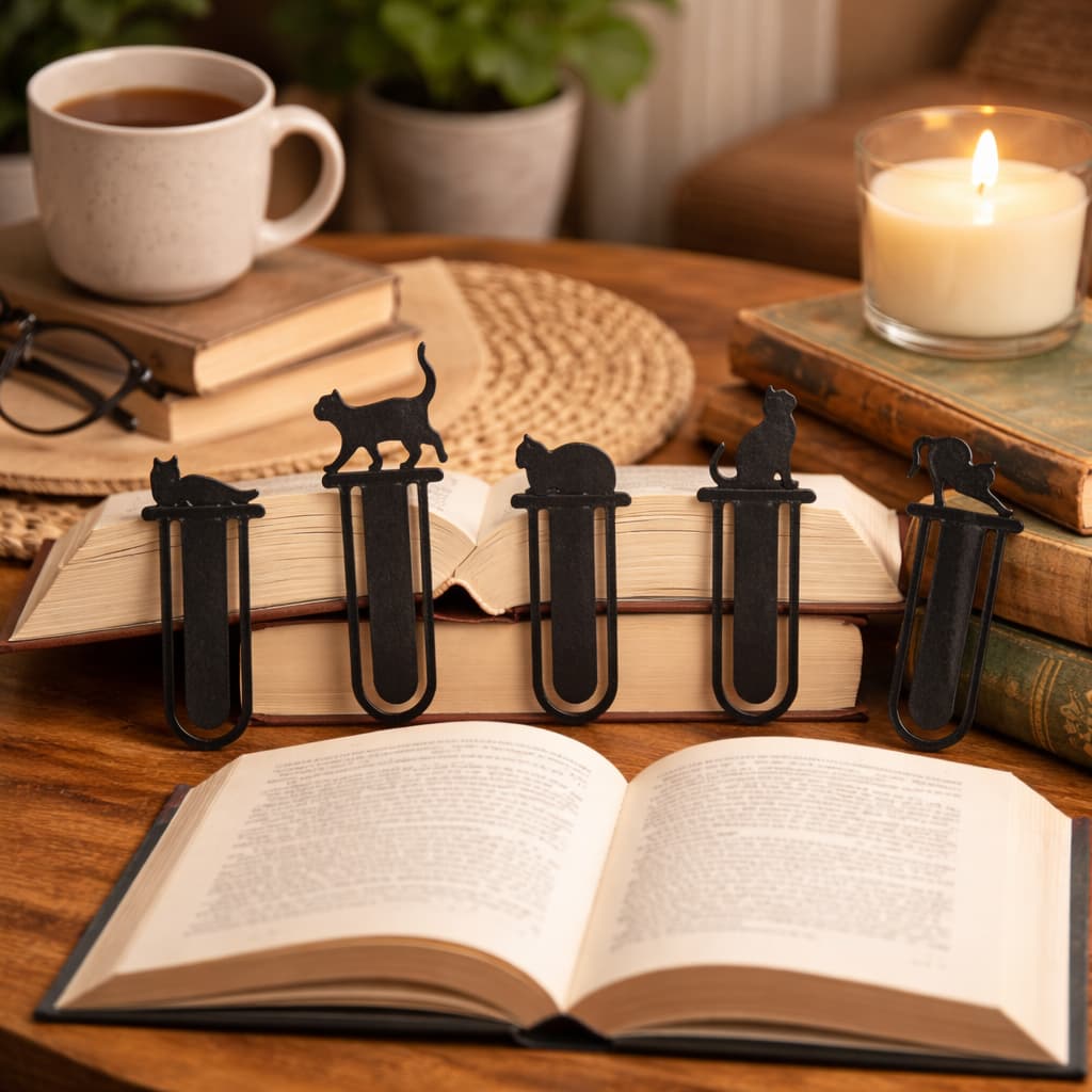 Marcador de Página Gato Preto – Kit Leitura Criativa, Presente para Leitores, Fofo e Durável
