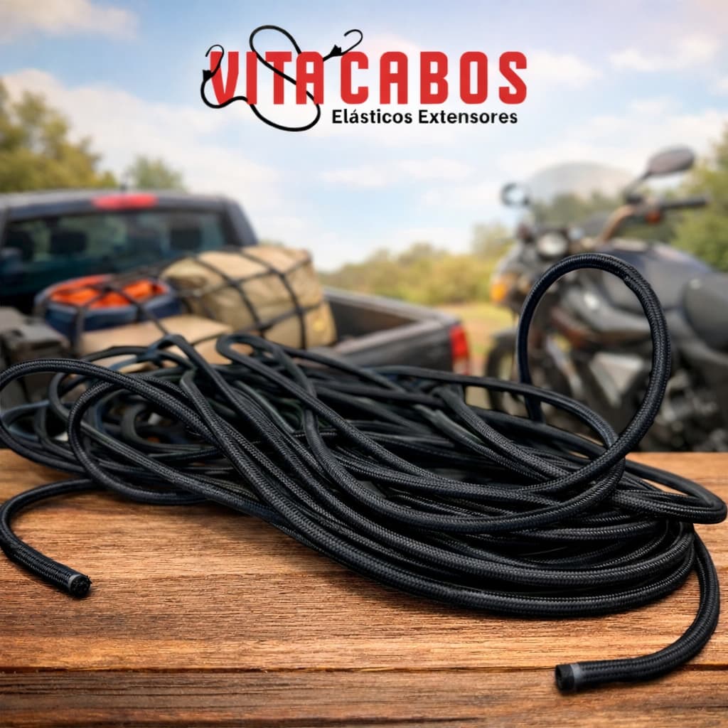 Corda Elástica 20m Preta Reforçada para Amarração de Carga e Bagagens