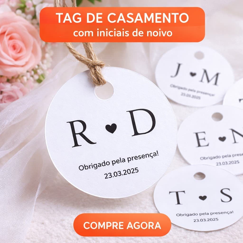 Tag lembrancinha de casamento com Iniciais Papel Premium 4x4 Redonda