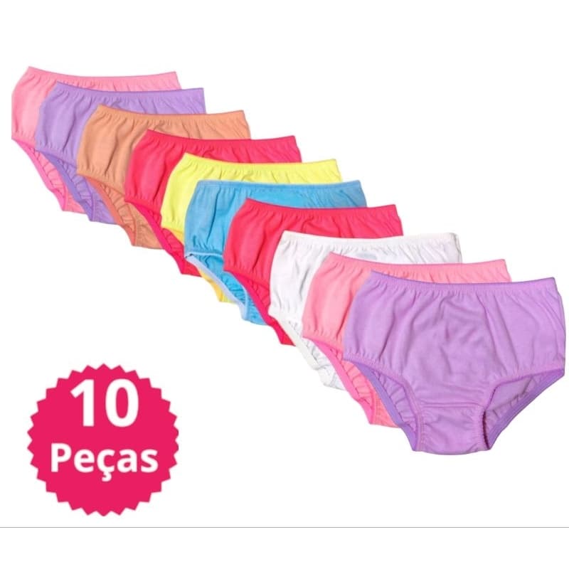 Kits de Calcinhas infantil lisas 100% algodao cores sortidas ( kits com 5,10,12 pcs)