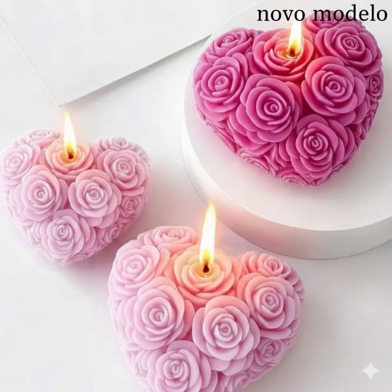 FORMA DE SILICONE PARA VELA E SABONETE  CORAÇÃO FLORAL 3 tamanhos