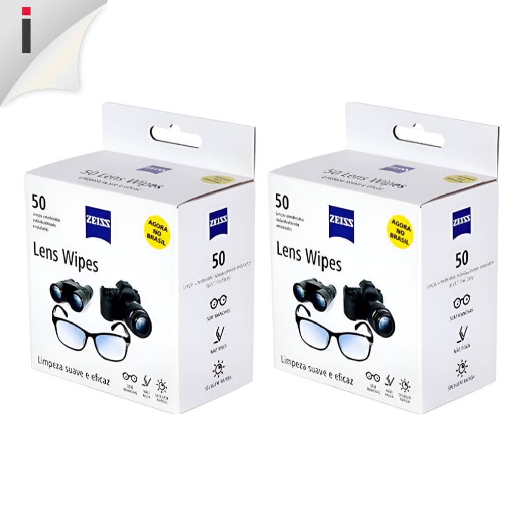 Kit 100 Lens Wipes Zeiss Lenços de Limpeza de Óculos  Pré umedecidos Lentes Oticas Telas em Geral