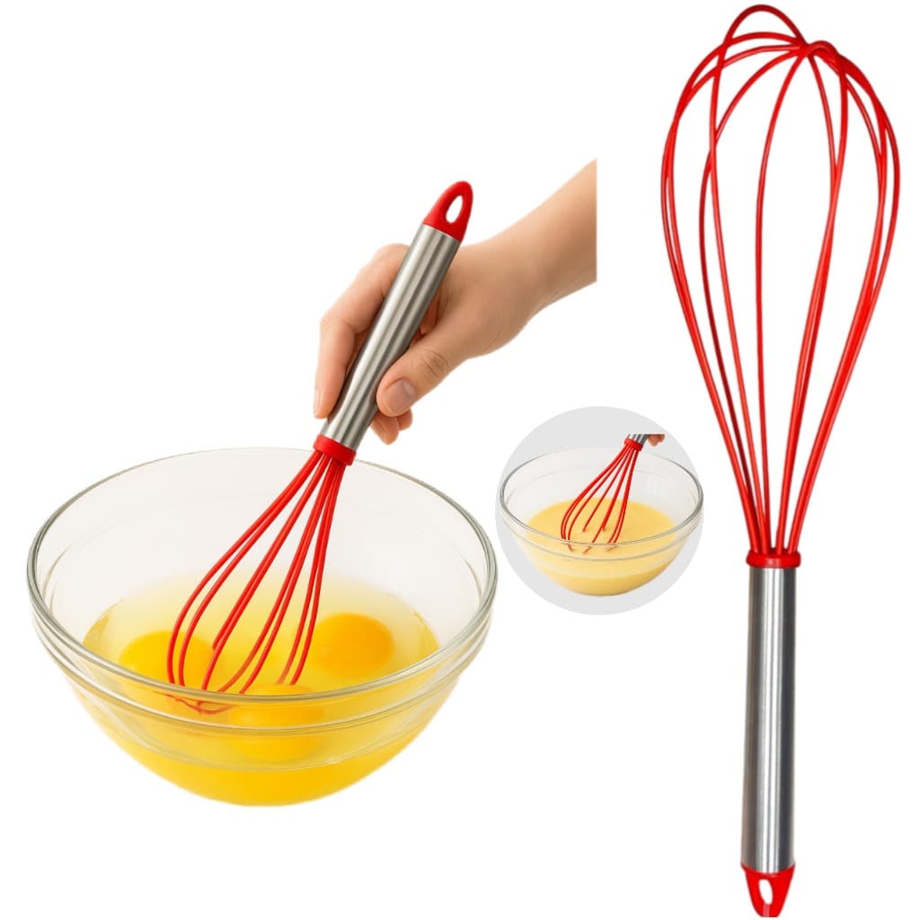 Batedor De Ovos E Massa De Silicone 30,5cm Cabo Em Aço Inox