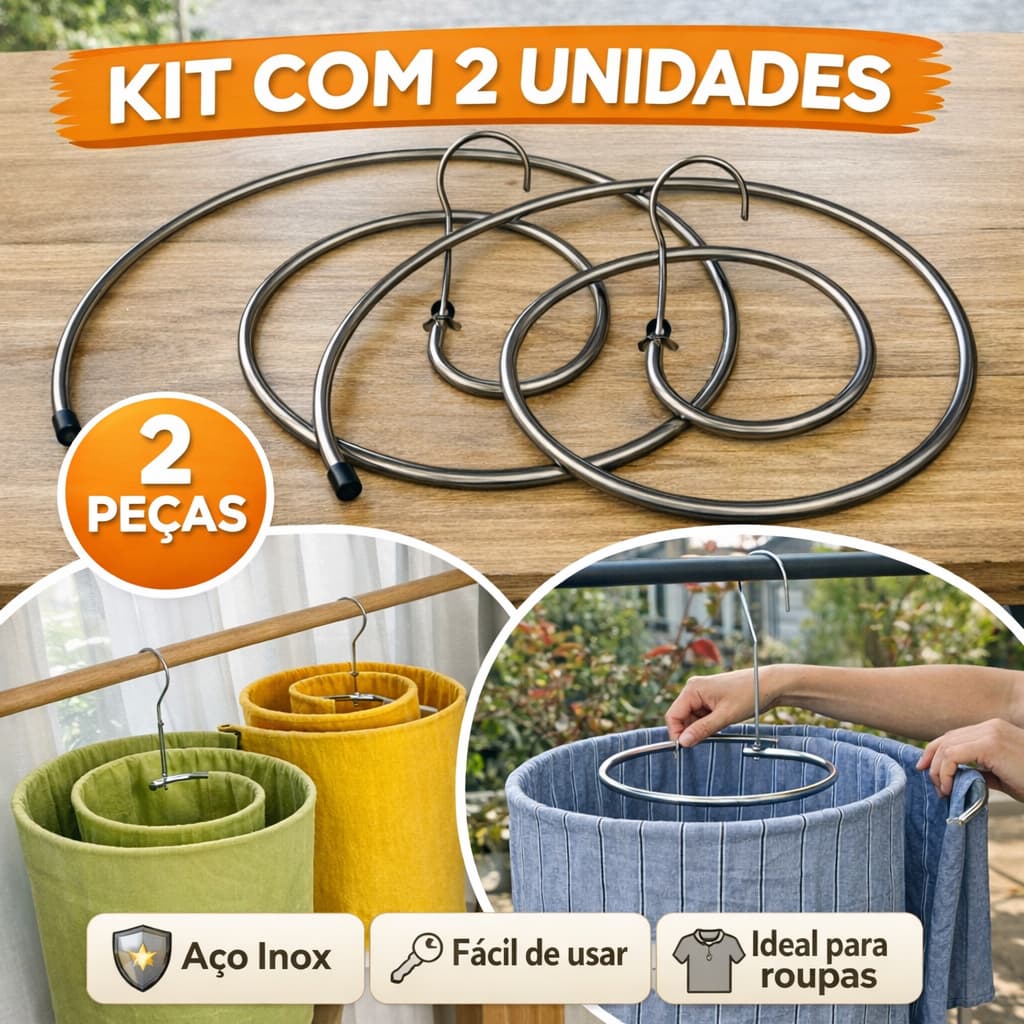 Kit 2 Varal Espiral Inox Secagem Fácil Cabide Redondo Lençol Mantas Edredons