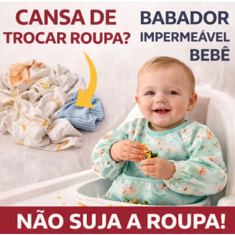 Babador Bebê Impermeável Premium BLW Roupinha Bolso Coletor Lavável à prova d'água Chega de Trocar