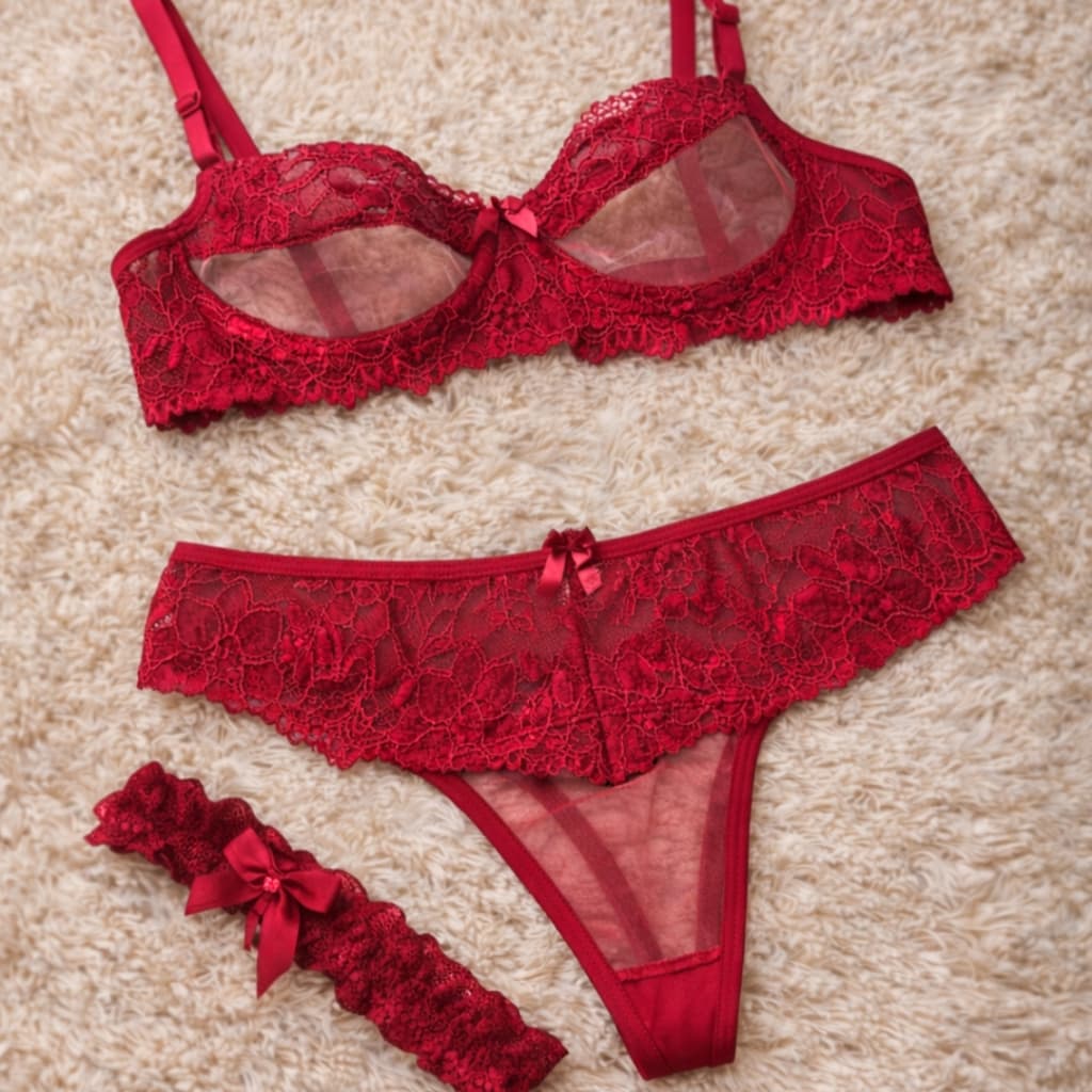 Conjunto Com 3 Peças Sutiã Sem Bojo Calcinha Fio Dental e Perneira Lingeries com Calcinhas Soutien