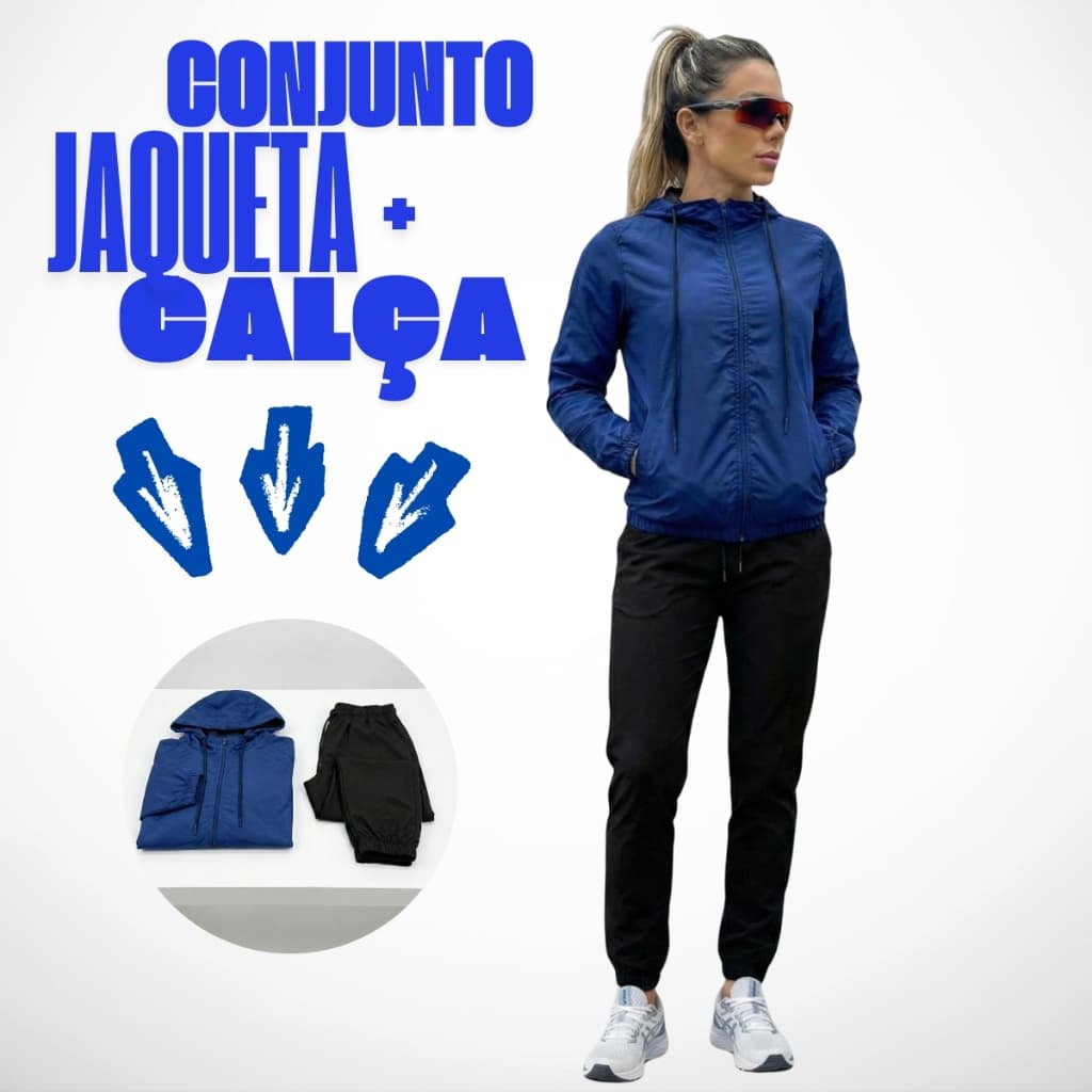 Conjunto Jaqueta Corta-Vento Impermeável Feminina com Calça Jogger Toque Macio - Proteção Antí Odor