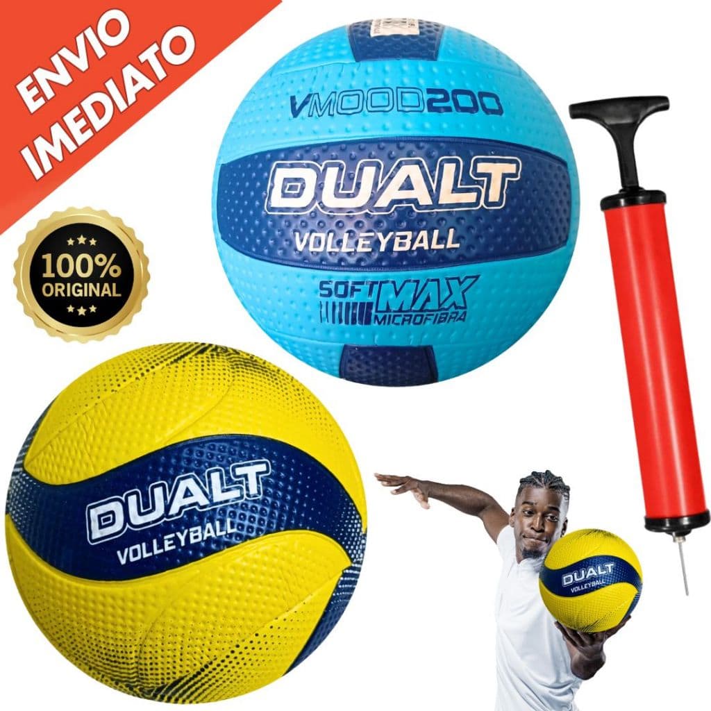 Bola de Volei Dualt VP200 SoftMax Microfibra Profissional Quadra Areia + Bomba Para Encher Bolas