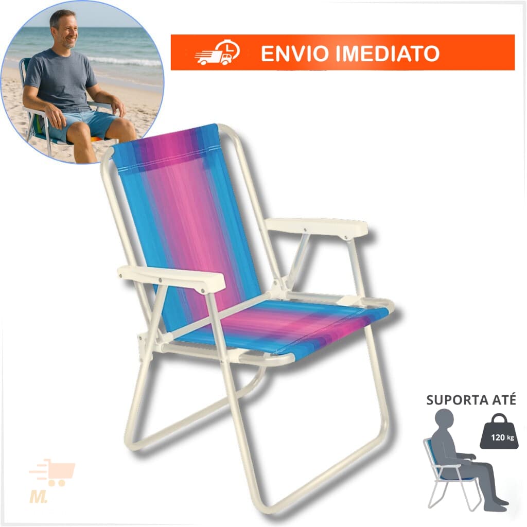 Kit 2 Cadeiras de Praia Aço 120kg