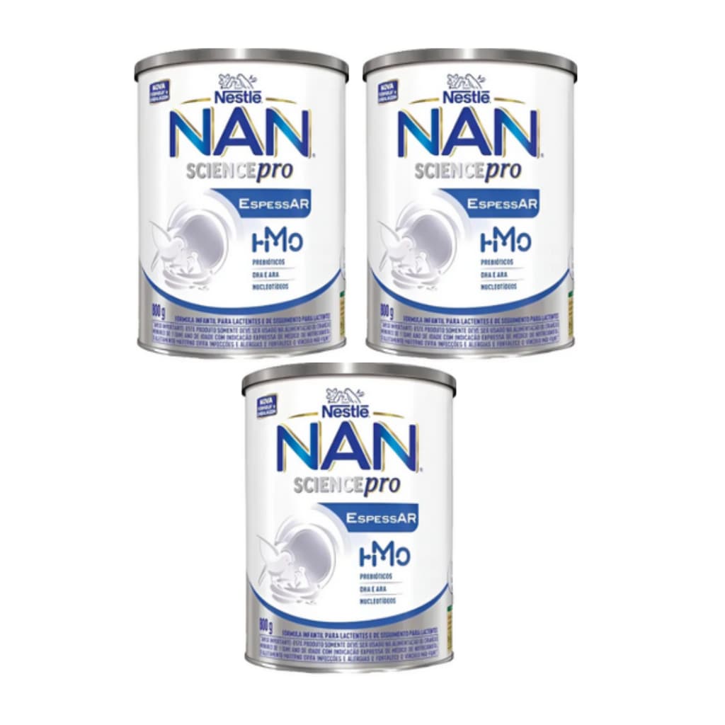 Fórmula Infantil Nestlé Nan Espessar Lata 800g Kit C/3 Latas Sem Sabor