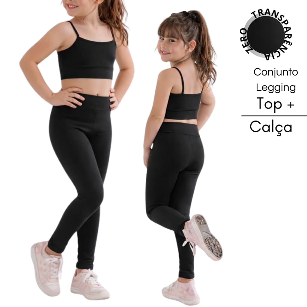 Conjunto Fitness Infantil Calça Legging + Top Alcinha Suplex Uniforme e Esporte Para Meninas