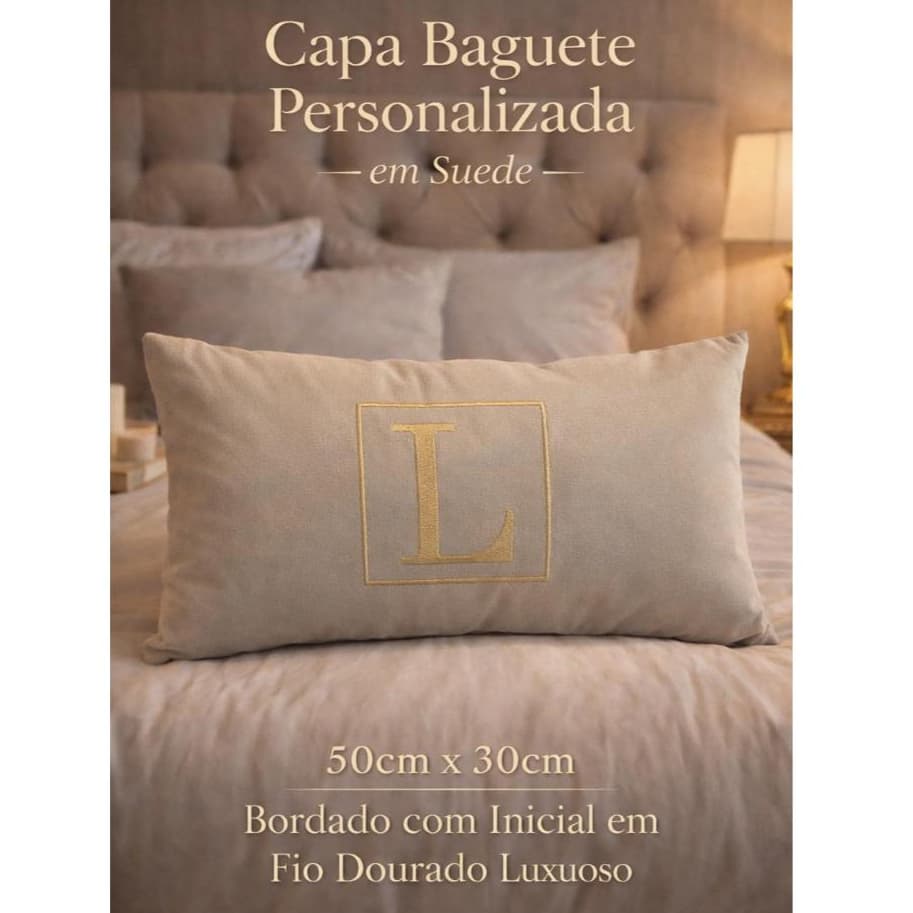 Almofada Baguete BORDADO Com Inicial Personalizada Com Enchimento em Sued