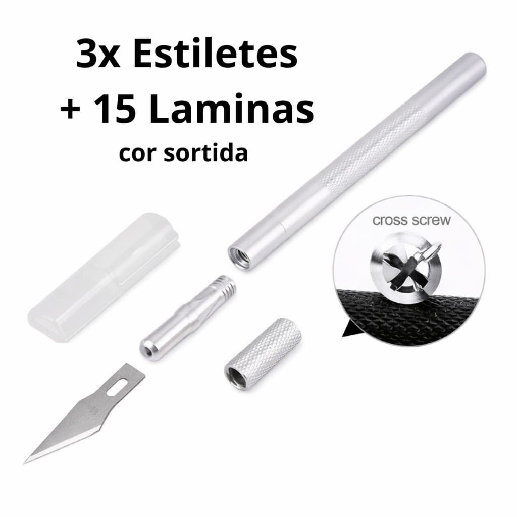 Kit 1 a 7 Estiletes De Precisão Para Corte Bisturi + 5 Lâminas - Cor Sortida