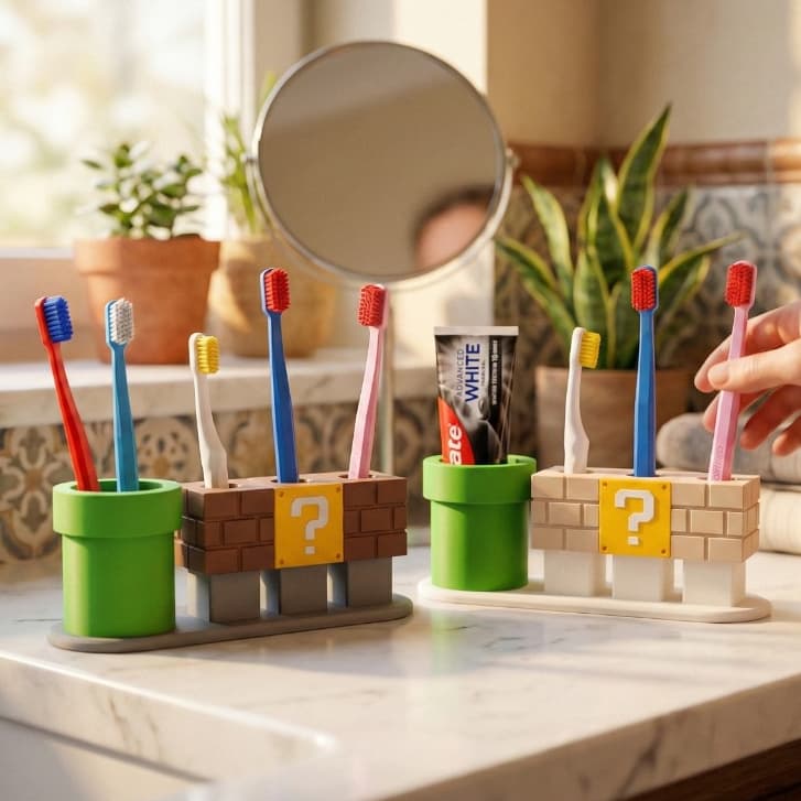 Porta Escova de Dentes Super Mario - Suporte Organizador Gamer para Banheiro
