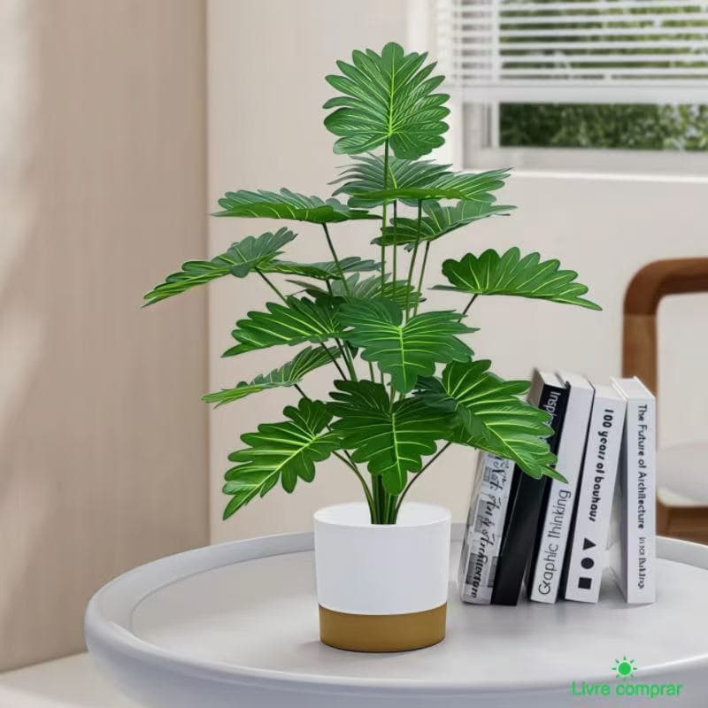 Planta Artificial 18 Folhas Folhagem Grande 70cm Decoração（Sem vaso）