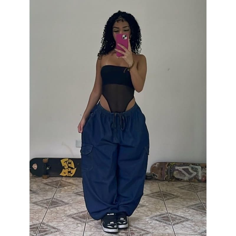 CALÇA CARGO BAGGY JEANS POSSUÍ CORDÃO E ELÁSTICO PARA REGULAR